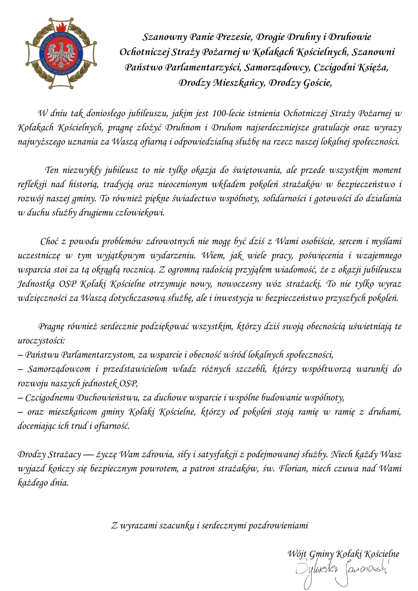 Jubileusz 100 lecia Ochotniczej Straży Pożarnej w Kołakach Kościelnych