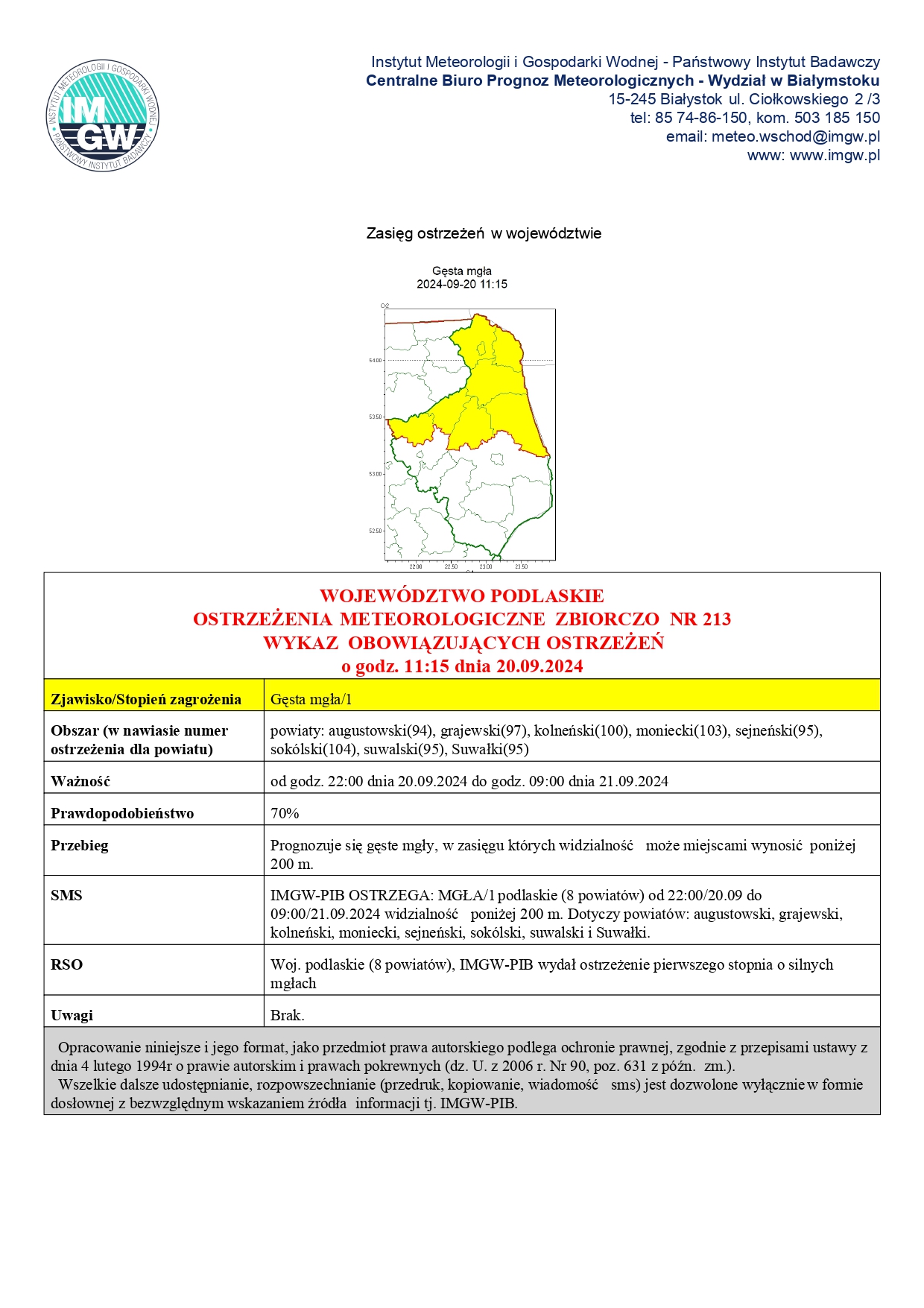 Ostrzeżenie meteorologiczne - gęsta mgła