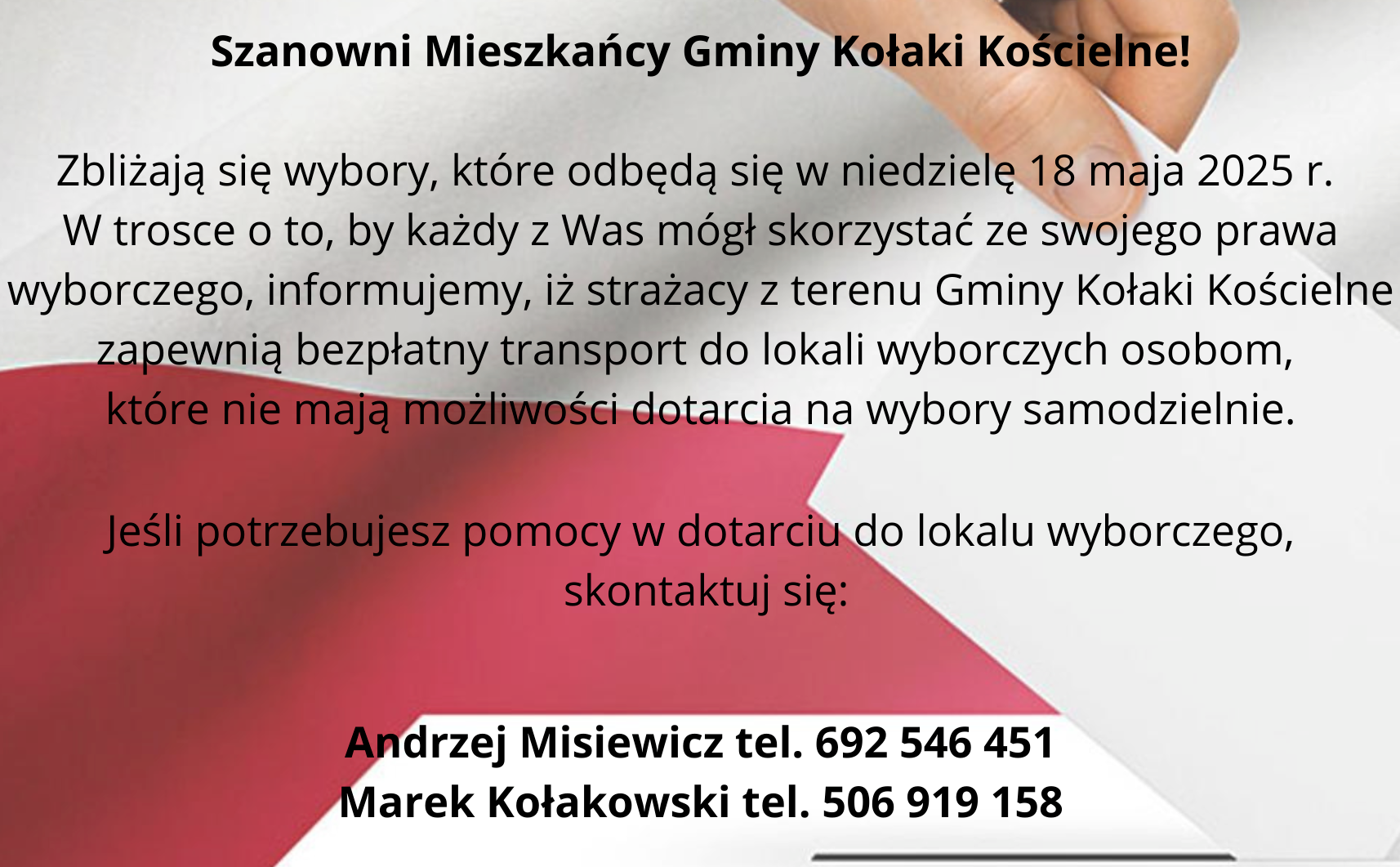 Nie masz jak dojechać na wybory? Skontaktuj się!